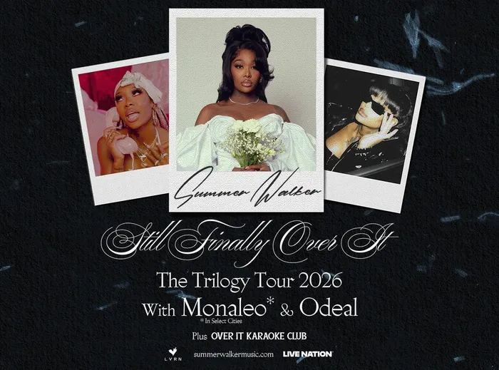 Still Finally Over It Tour artwork — Summer Walker in a white gown holding a bouquet, framed as a polaroid